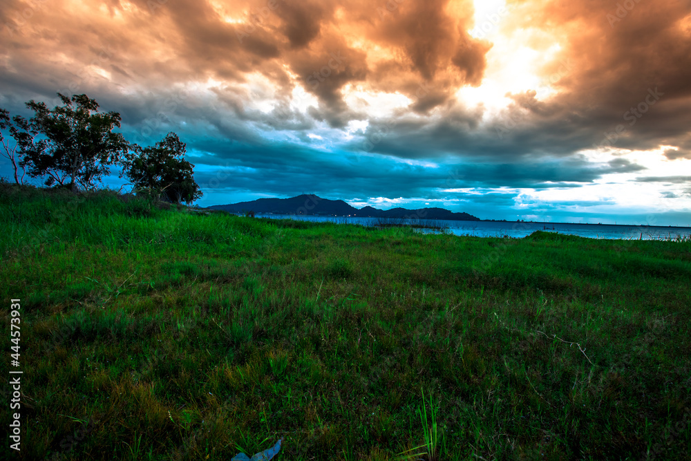 The background of Lanscape (fields, mountains, fog, trees) with intimate view. And fresh in the sight of the journey, light wallpaper of the sun in the morning. The background of Lanscape (fields, mountains, fog, trees) with intimate view. And fresh in the sight of the journey, light wallpaper of the sun in the morning.