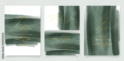 Wedding invitation card green watercolor style collection design, watercolor texture background, brochure, invitation template.