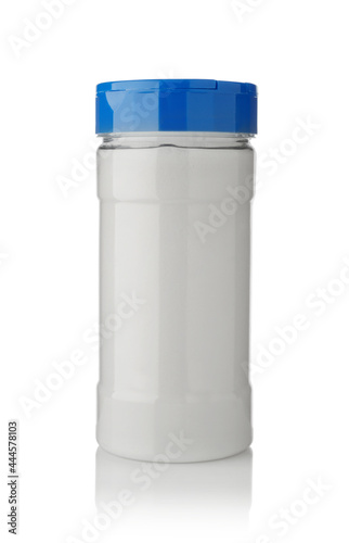 Plastic bottle of salt isolated. photo