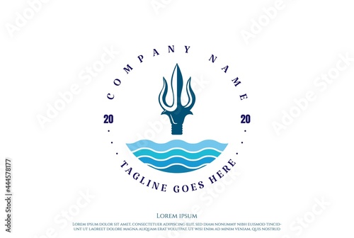 Circular Trident Neptune Lord Poseidon Triton King of the Spear Logo Design Vector