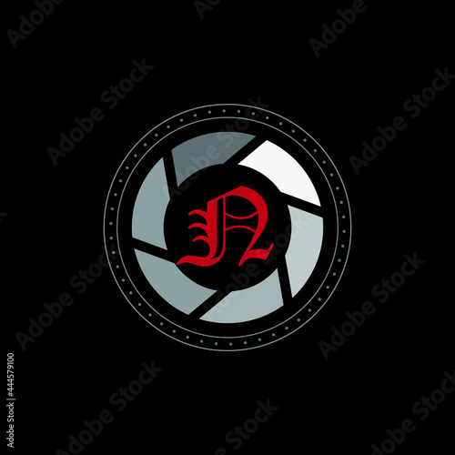 n.n ldesign.n letter logo design.n letter logo with monogram circle on black background. photo