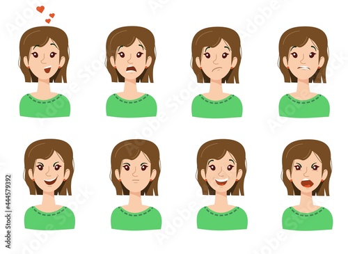 Flat illustration of girl with different emotions on her face