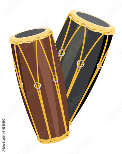 Hand drawn tam-tam illustration. Two tam-tams. Color drums for print, sticker and other. Drums collage
