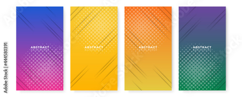 Abstract modern background gradient color. Purple Green Red Yellow and pink gradient with halftone geometric decoration.