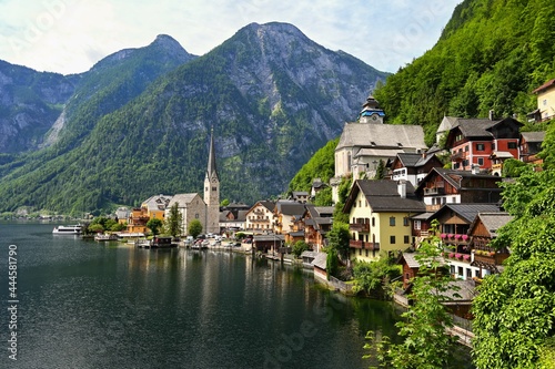 Hallstatt landscape. Beautiful mountain village in the Austrian Alps. Scenic picture - postcard view