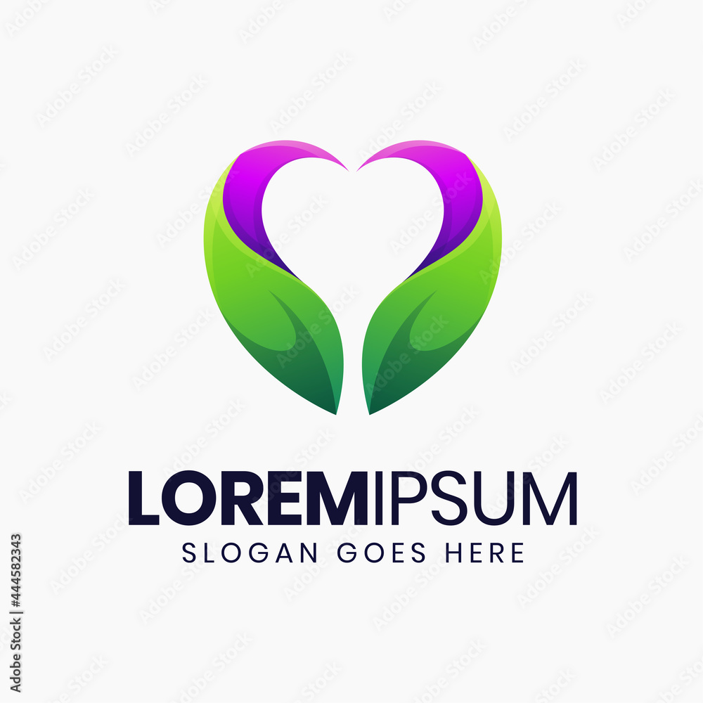 Awesome heart leaves gradient logo template