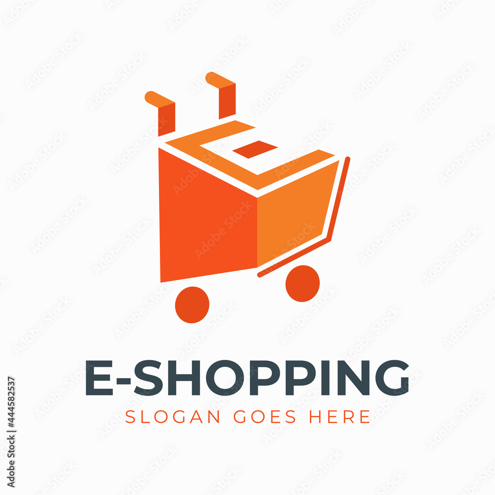 Unique letter E shopping cart logo template Unique letter E shopping cart logo template