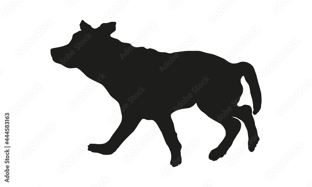 Running labrador retriever puppy. Black dog silhouette. Pet animals. Isolated on a white background.