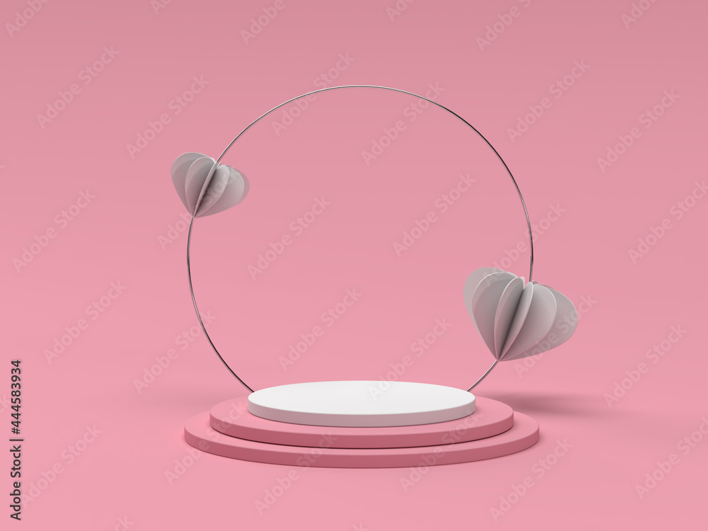 Pink Beauty products Stand or podium pedestal set for Cosmetic and skincare Packaging mockup minimal design on pink pastel background.concept cosmetic product.3d render.