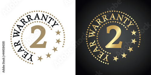 2 Year Warranty five stars white gold black logo icon label button stamp vector