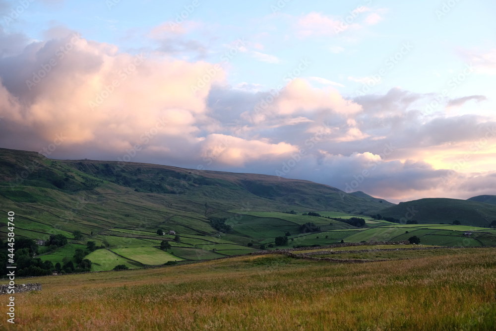A view looking south over toward Burnsall and Thorpe Fell, in the Yorkshire Dales, North Yorkshire.