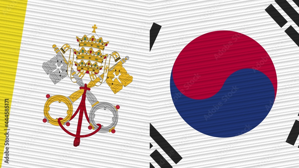 South Korea and Vatican Flags Together Fabric Texture Illustration Background South Korea and Vatican Flags Together Fabric Texture Illustration Background