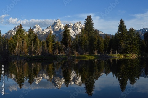 the Tetons reflect in the big pond t Schwachers Landing