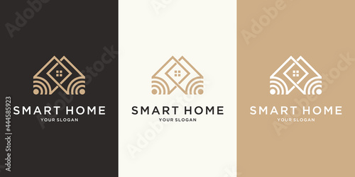 smart home tech logo with line art style