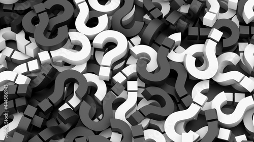 Black and white question marks background, FAQ Concept. 3D Rendering