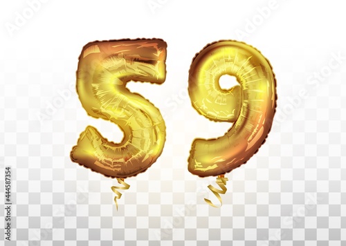 vector Golden foil number 59 fifty nine metallic balloon. Party decoration golden balloons. Anniversary sign for happy holiday, celebration, birthday. photo