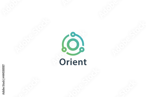 Letter O green color connection technological logo