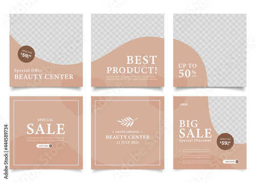 Set of Editable makeup and beauty square banner template design.	