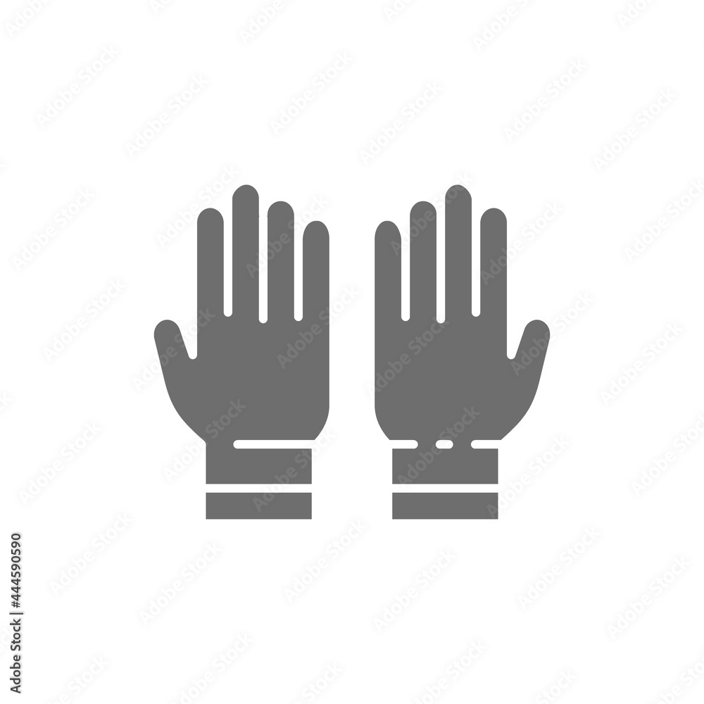 Protective rubber gloves, tattoo studio accessory gray icon. Protective rubber gloves, tattoo studio accessory gray icon.
