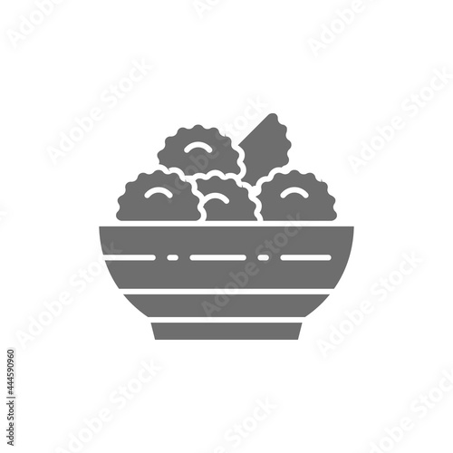 Vector vareniki, dumplings, ukrainian cuisine gray icon.