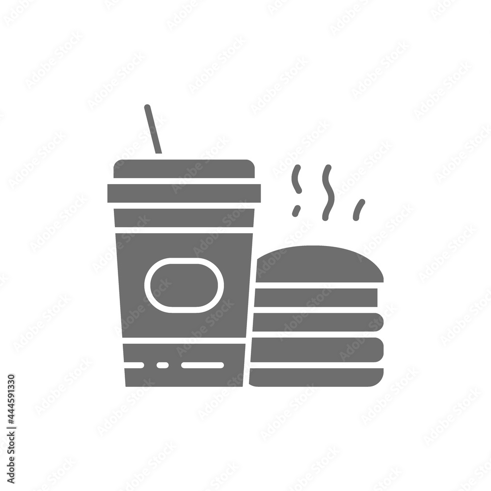 Fast food, american food, burger and soda grey icon. Fast food, american food, burger and soda grey icon.