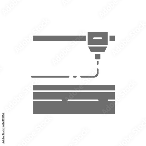 3d printing, laser metal cutting, industrial laser grey icon.