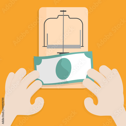 human hand picking money on mouse trap