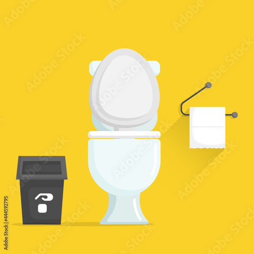 toilet bowl with trash and toilet paper