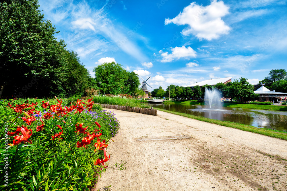 City park of Papenburg in summer, East Frisia