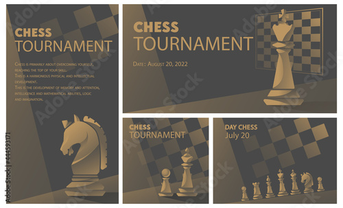 Set of Banner Templates of Different Sizes. Chess Club, Chess Tournament, International Chess Day, Online Chess Streaming