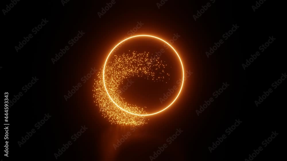 Bright golden flying sparks of particles, spinning in a circle. Abstract loading circle. Video animation Ultra HD 4K 3840x2160