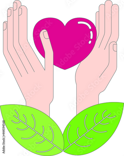 Cardiology logo design, heart disease treatment clinic, vector illustration. Heart in protective  hands. Cardiology hospital modern illustration.