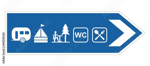 Road sign, set of pictogram on blue background, camping, vector icons
