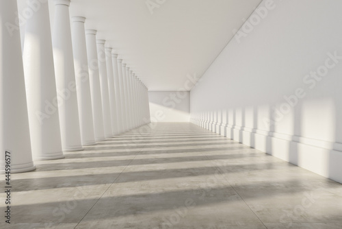 Fototapeta Naklejka Na Ścianę i Meble -  Abstract white concrete interior with columns and mockup place. 3D Rendering.