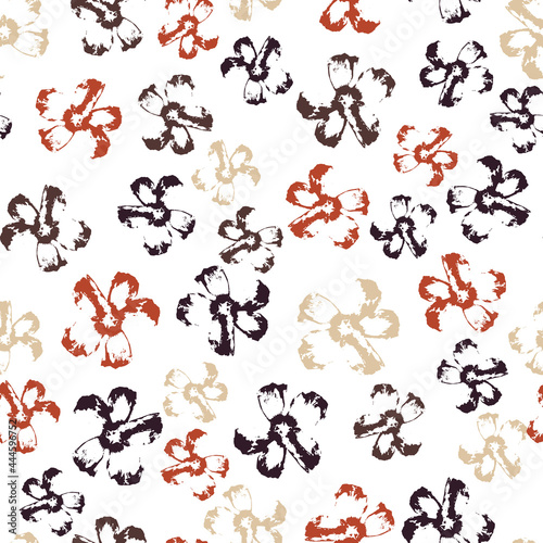 Vector seamless pattern with hand-drawn flowers on white background.