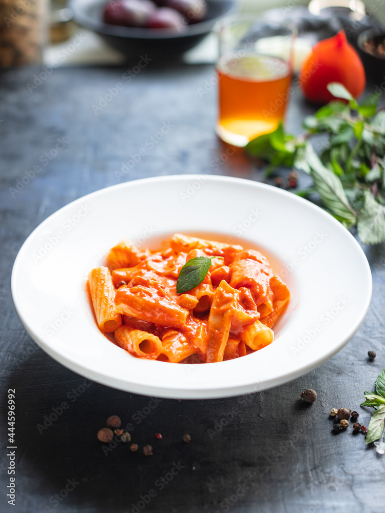 pasta sauce tomato dish recipe Italian food on the table meal snack copy space food background rustic top view pasta sauce tomato dish recipe Italian food on the table meal snack copy space food background rustic top view