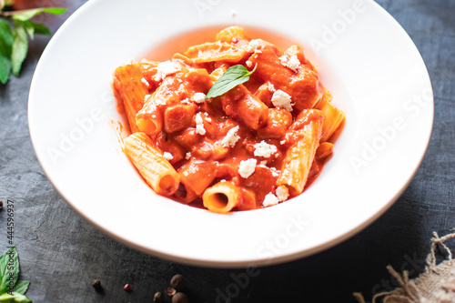 pasta sauce tomato dish recipe Italian food on the table meal snack copy space food background rustic top view 