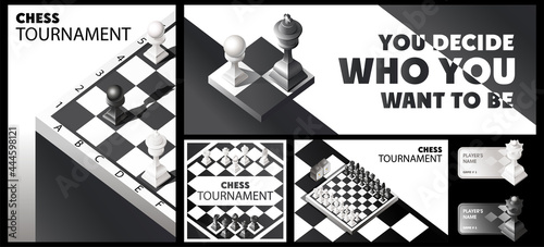 Set of Banner Templates of Different Sizes. Chess Club, Chess Tournament, International Chess Day, Online Chess Streaming
