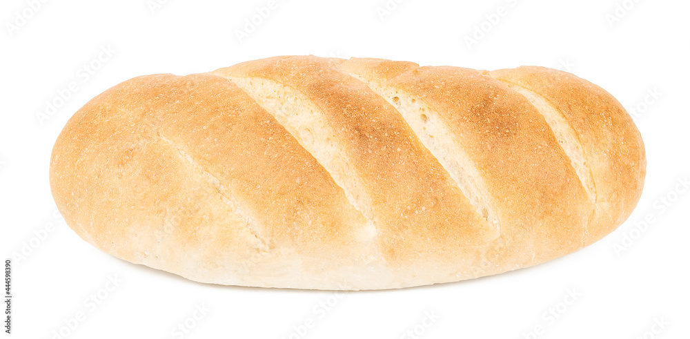wheat long loaf isolated on white background. white bread stick cut out