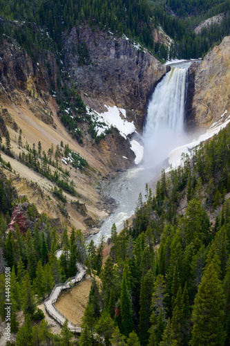 Lower Falls of the Yellowstone River in the Grand Canyon of the Yellowstone from Lookout Point in Yellowstone National Park