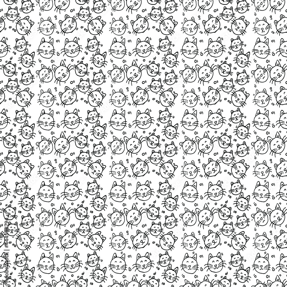 Seamless vector pattern with cats. Doodle vector with cats on white background. Vintage pattern with cats icons, sweet elements background for your project