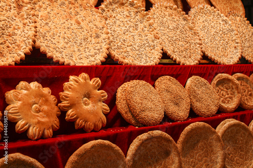 Uyghur flatbreads on red background in Xian China