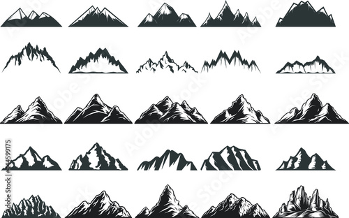 vintage mountain and Mount everest Black logo vector