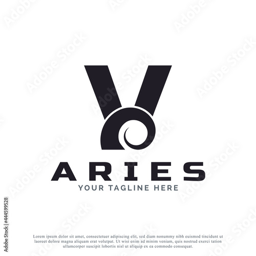 Initial Letter V with Goat Ram Sheep Horn for Aries Logo Design Inspiration. Animal Logo Element Template