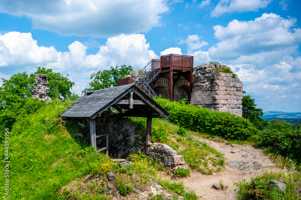 Wooden lookout platform on Kumburk Castle Ruins near Nova Paka, Czech Republic - obrazy, fototapety, plakaty 