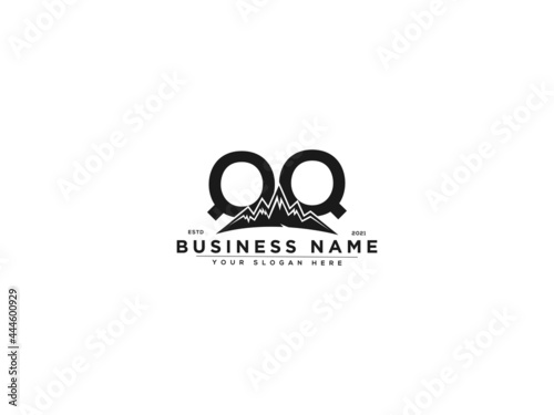 Letter QQ Logo, line art qq mountain logo icon vector for river forest hill landscape typography image design