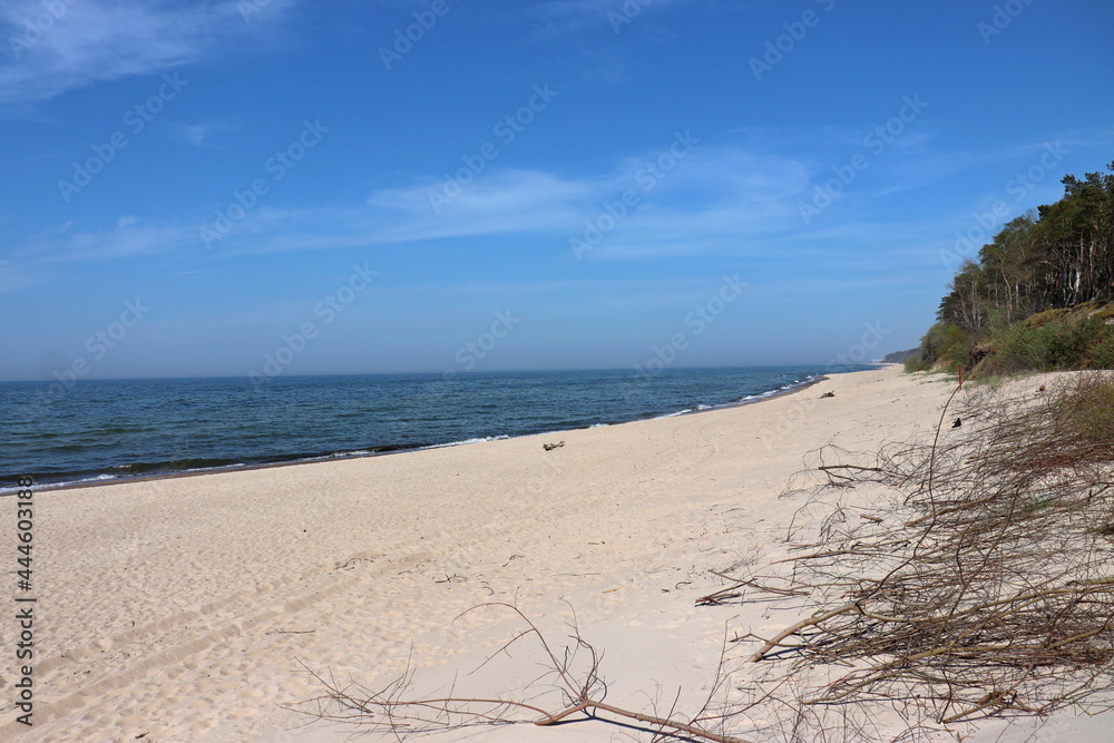 sandy sea beach on the Baltic Sea on a sunny day, Dziwnów, Poland