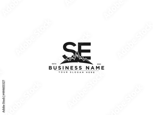 Letter SE Logo, line art se mountain logo icon vector for river forest hill landscape typography image design