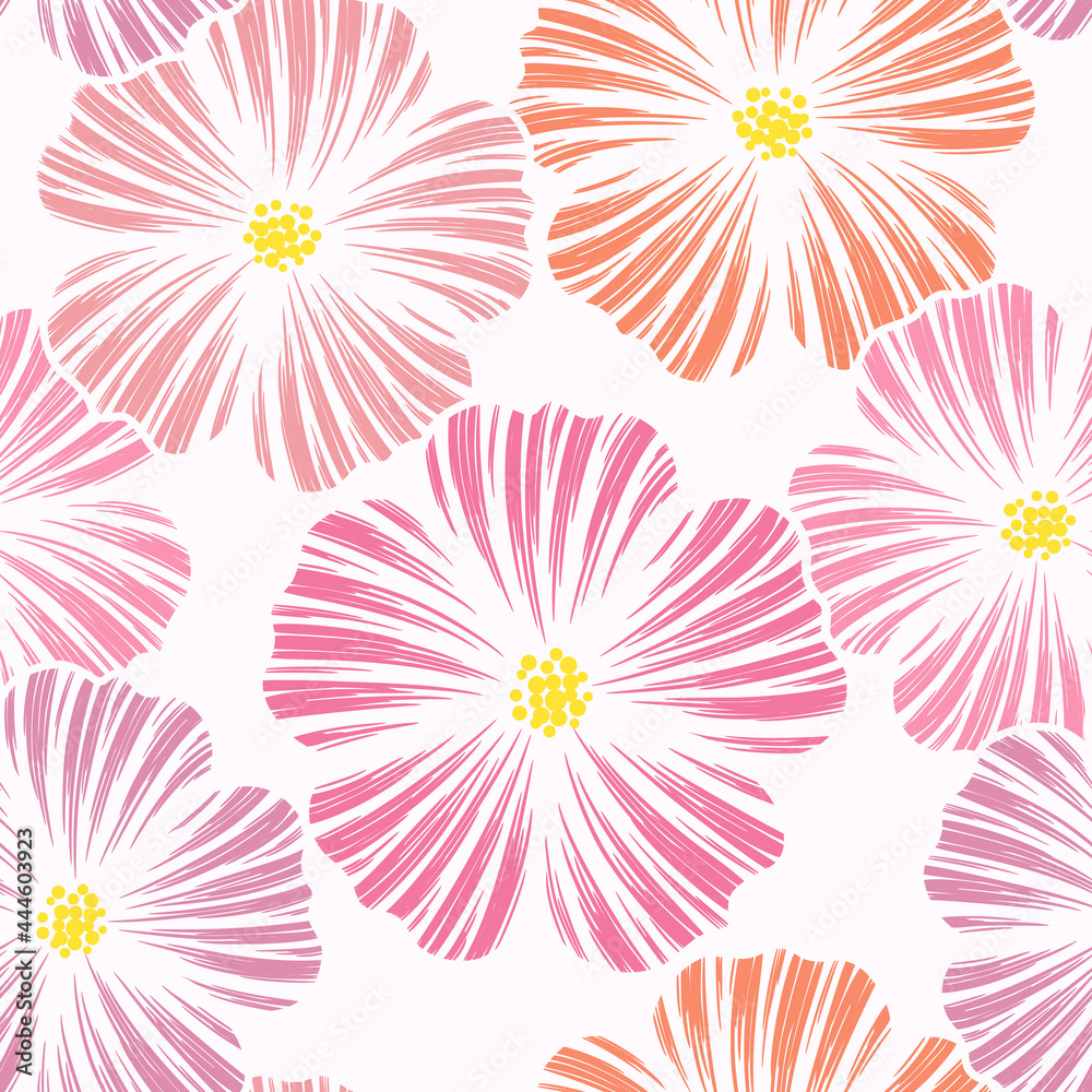 Naklejka premium seamless pink abstract background with summer tropical flowers