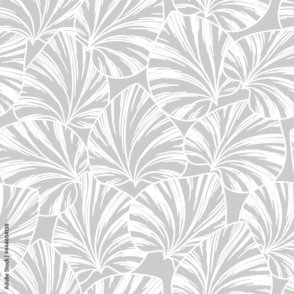 seamless grey  abstract  floral background with white  leaves.